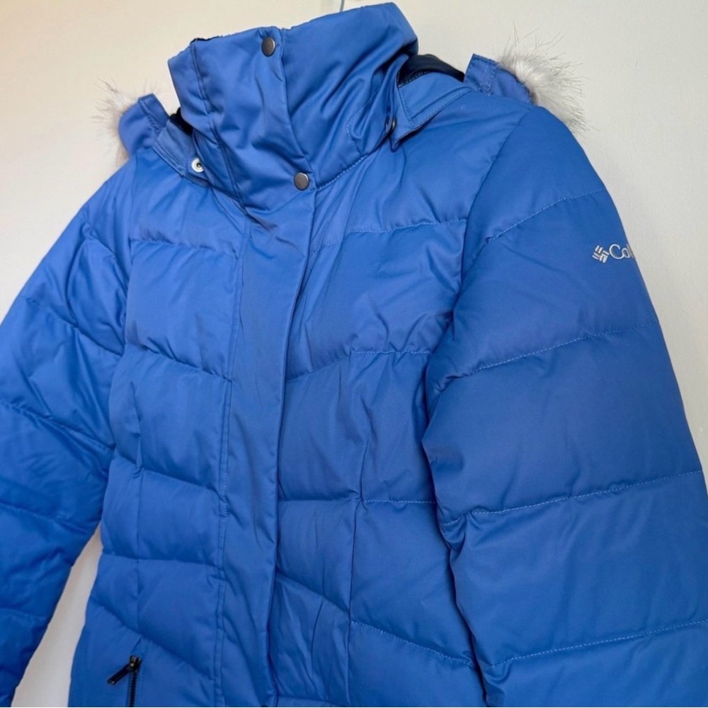 Columbia Crystal Caves Mid Blue Puffer Winter Coat Faux Fur Jacket XS - Picture 6 of 11